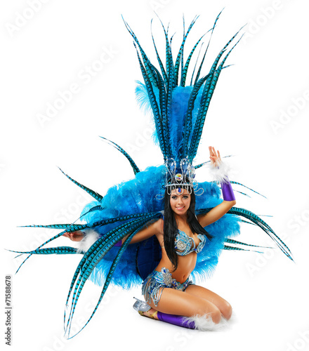 Smiling beautiful girl in a colorful carnival costume