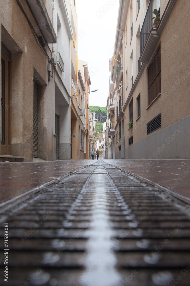 Street of Calella city, Spain.