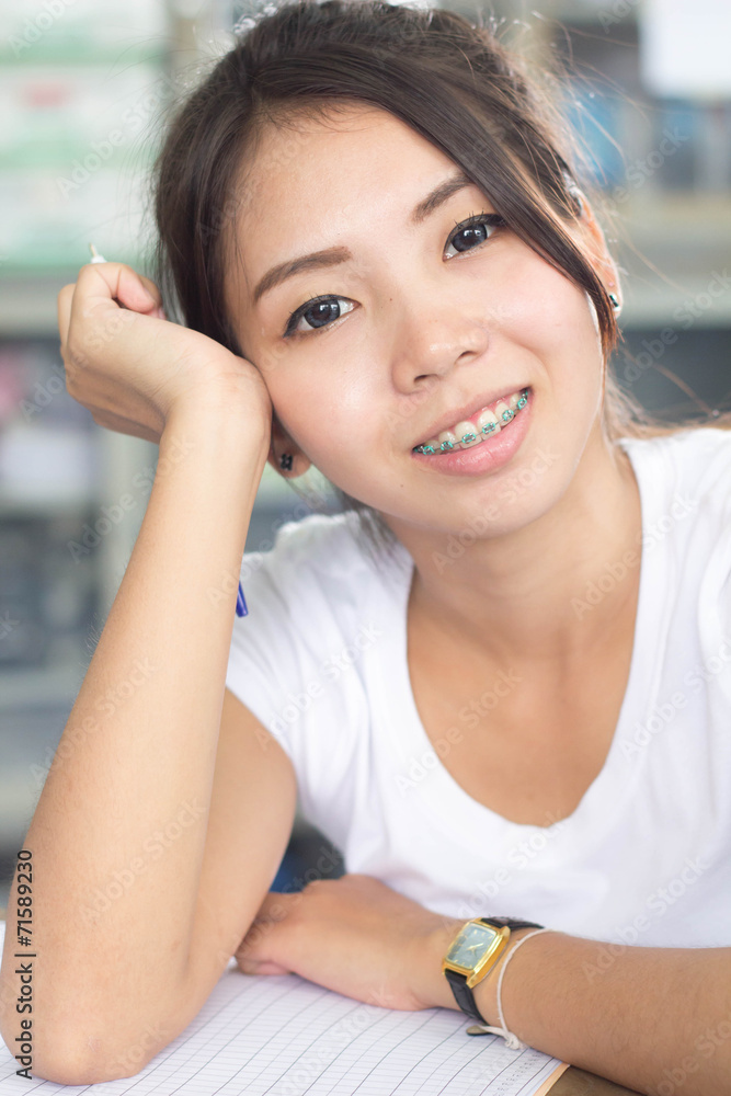 thai Woman White T-Shirt smile