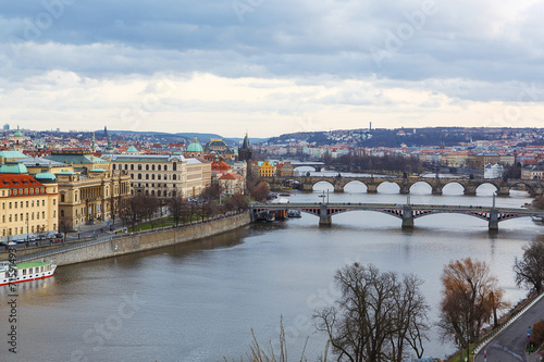 View of the bridges on cold spring or autumn day, Prague, the Cz
