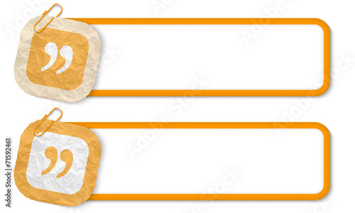 yellow frames with texture crumpled paper and quotation mark