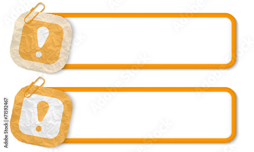 yellow frames with texture crumpled paper and exclamation mark