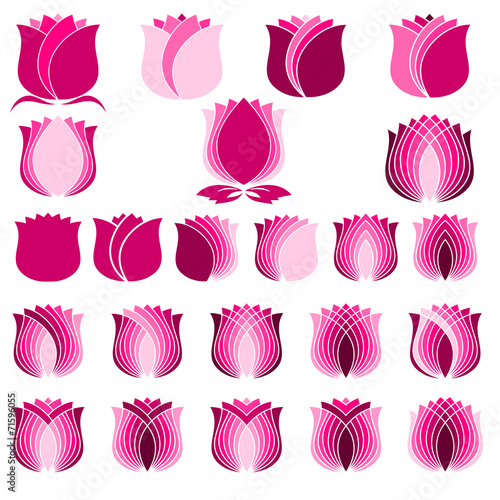 Fototapeta Naklejka Na Ścianę i Meble -  Pink tuliip, flower symbol set, vector