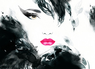 Fototapete Frauen Aquarell Modeporträt in abstrakten Farben  © Anna Ismagilova