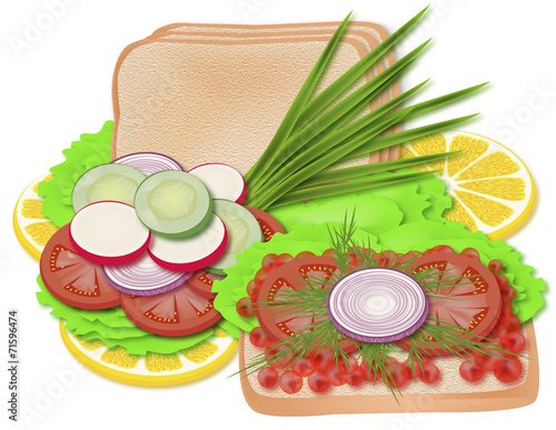 хлеб с икрой и овощами