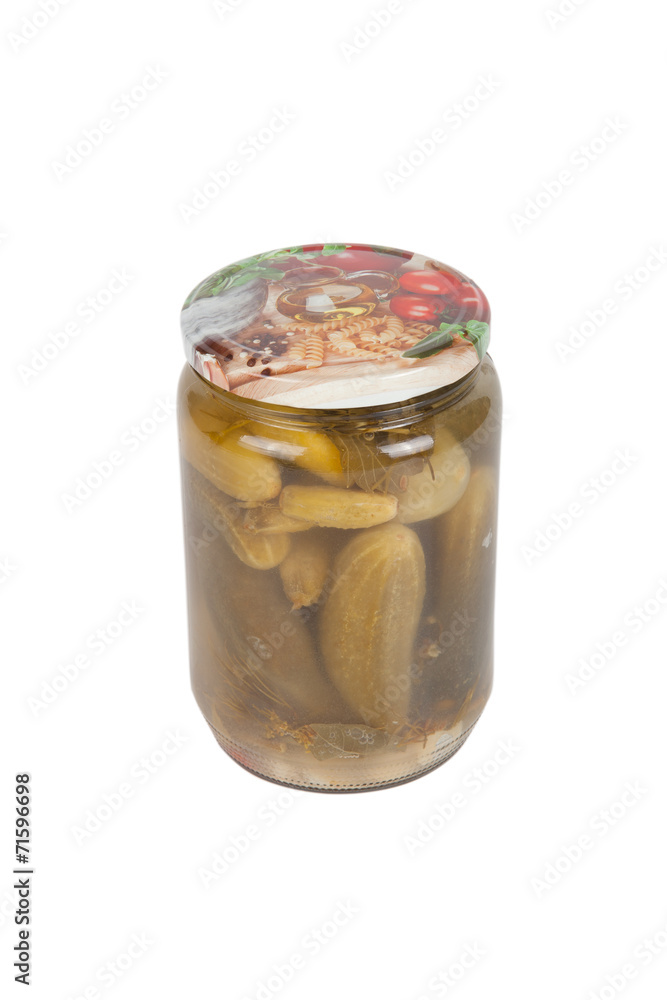 Pickled cucumbers. home canned isolated on white background Pickled cucumbers. home canned isolated on white background