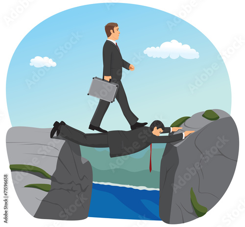Businessman is walking over the precipice.