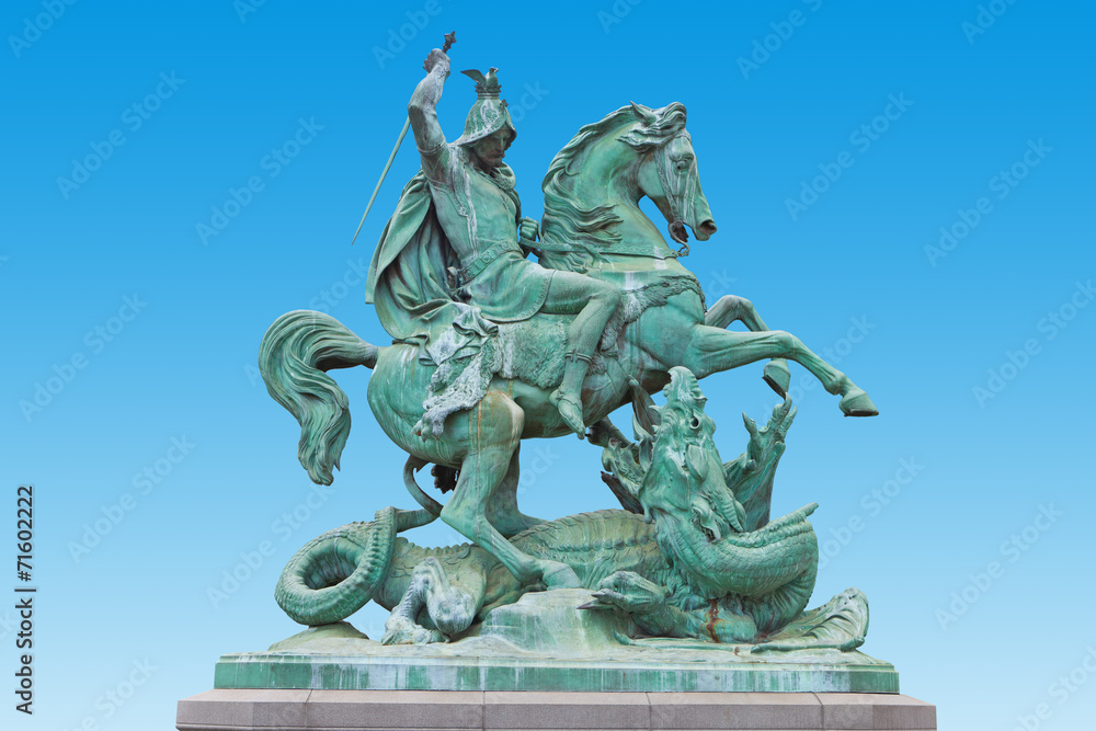 St. George killing the Dragon, bronze statue in Zagreb, Croatia.