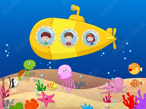Happy kids in submarine