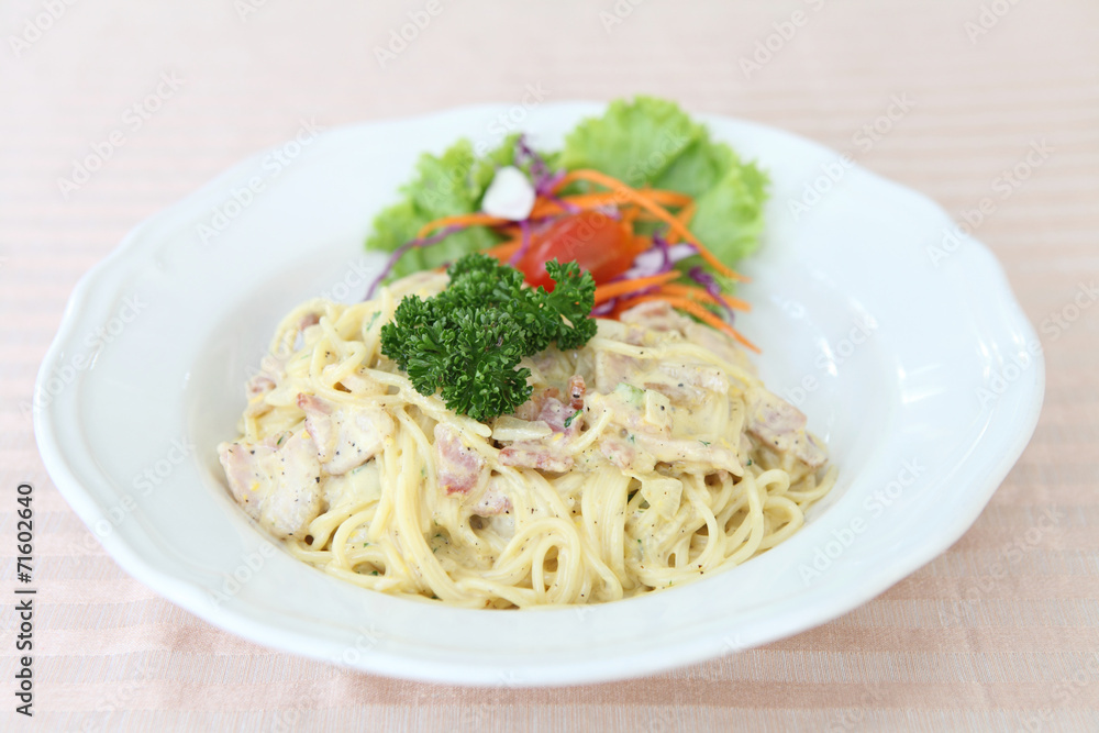 Spaghetti Carbonara with bacon and cheese