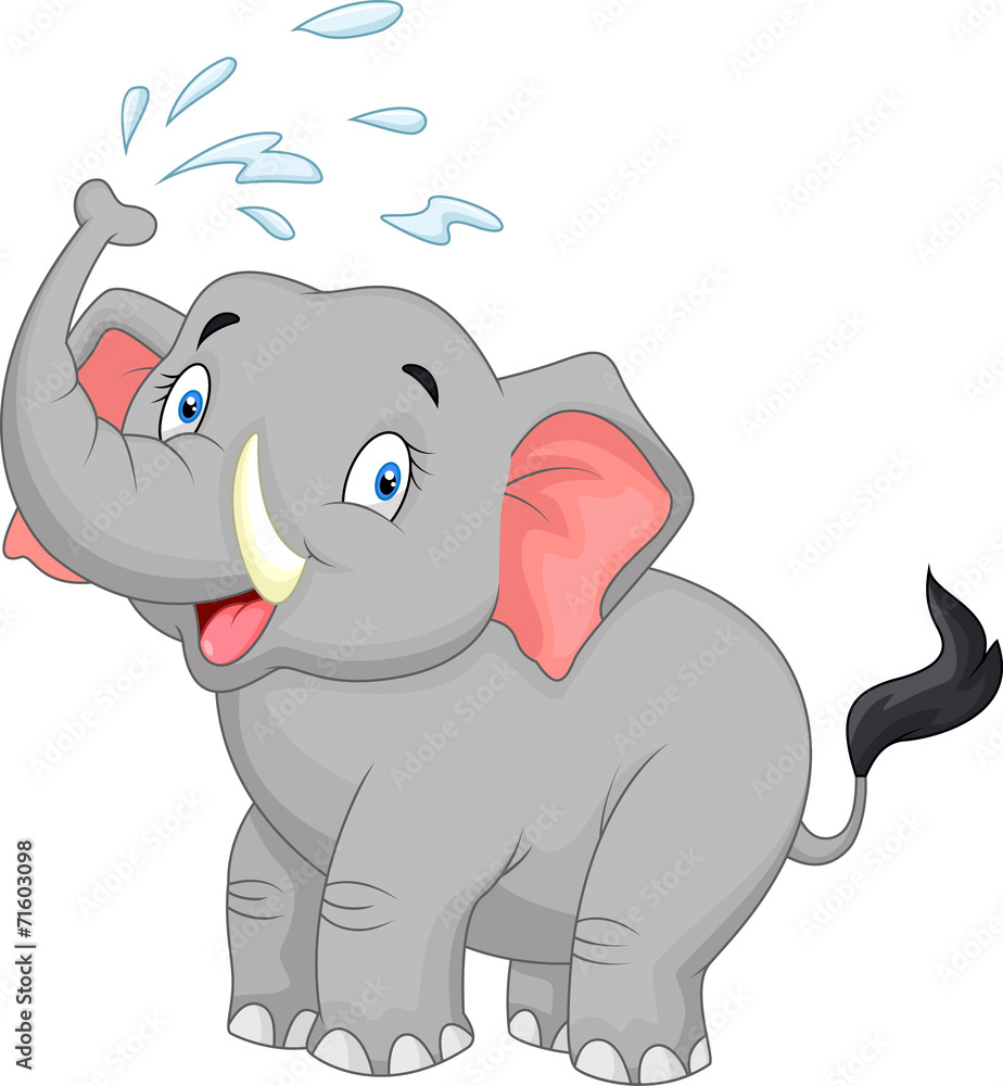 Cartoon elephant spraying water