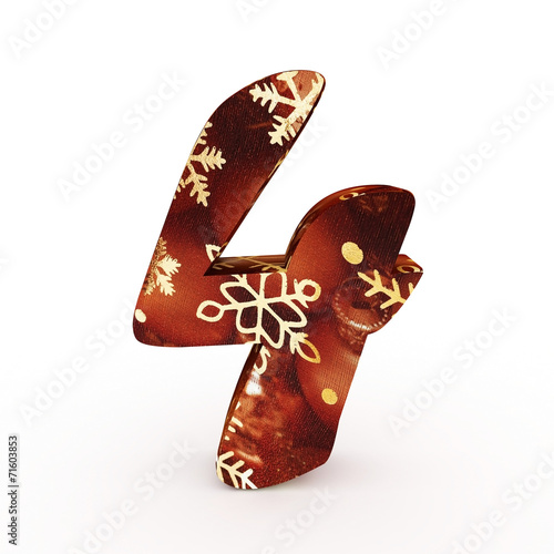 3d "4" Christmas Number with Ornament - isolated