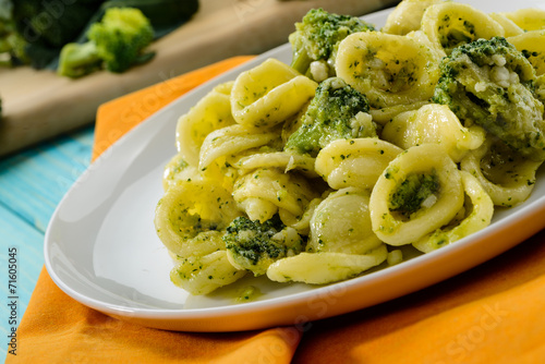 Orecchiette con broccoli, close-up photo