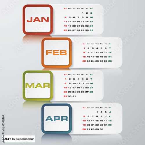 colorful modern simple editable vector calendar 2015. Jan-Apr