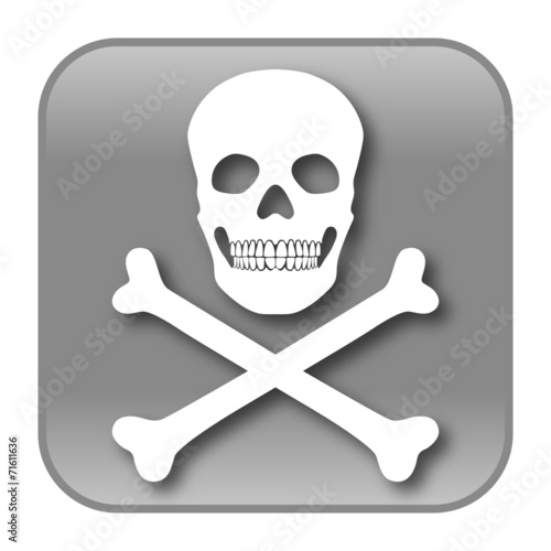 Grauer, quadratischer Piraterie-Button, Vektor, isoliert