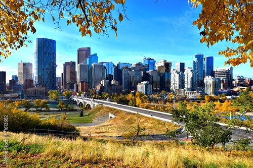 Skyline of the city of Calgary, Alberta during autumn