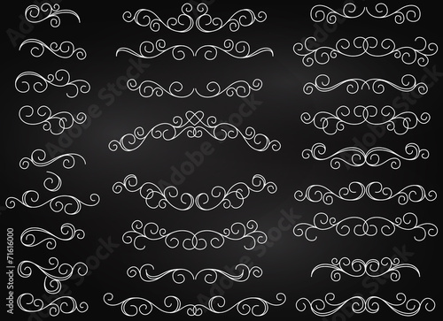 Chalkboard Hand Drawn Vector Flourishes and Frame with Heart