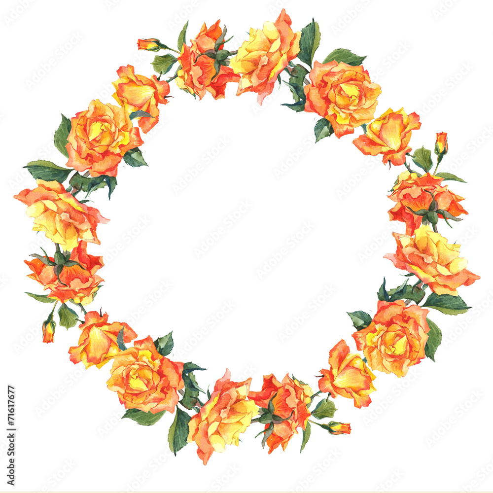 Watercolor Round Frame with Yellow Roses Watercolor Round Frame with Yellow Roses