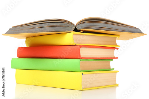 Stack of colorful books isolated on white