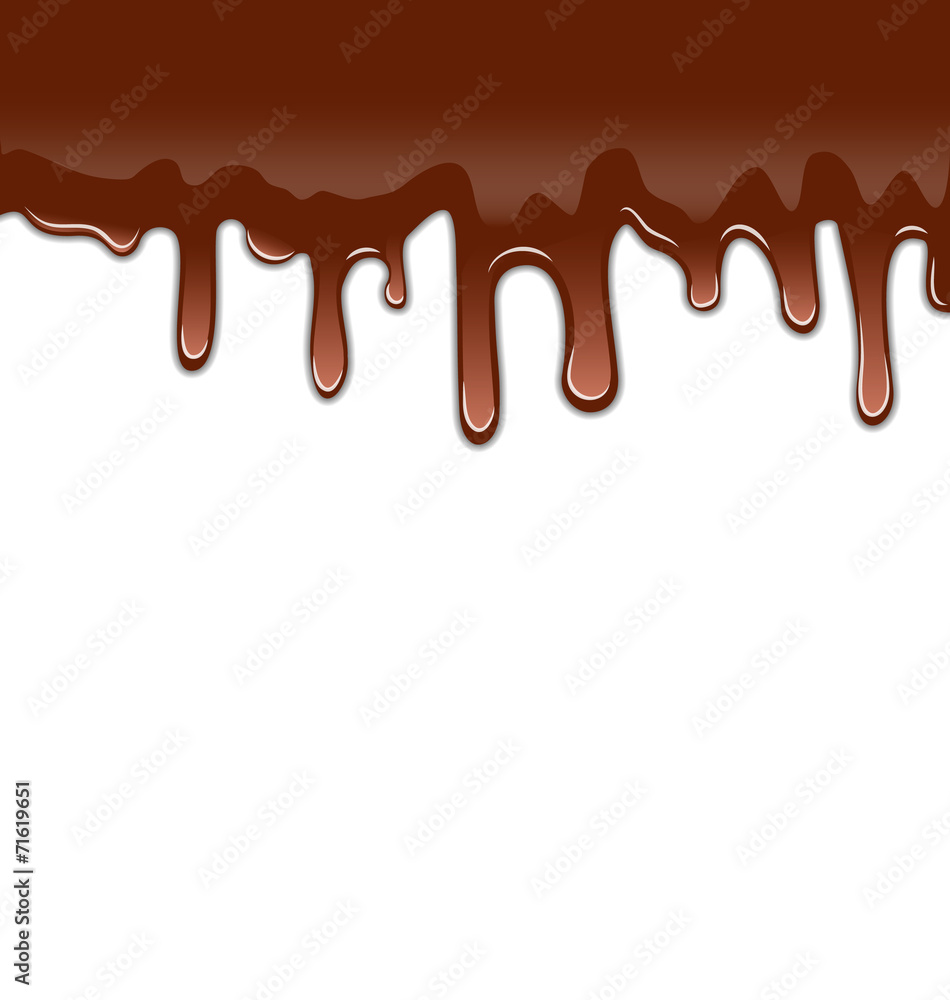 Melted chocolate syrupy drips isolated on white background, swee Melted chocolate syrupy drips isolated on white background, swee