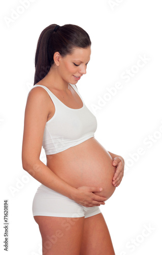 Brunette pregnant in underwear