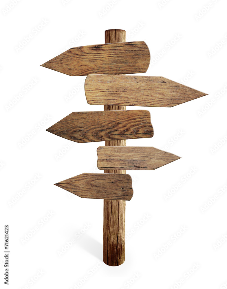 Old wood road sign arrows isolated Old wood road sign arrows isolated