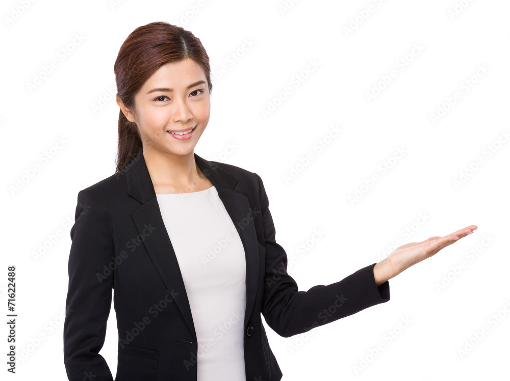 Businesswoman with hand show with blank sign Businesswoman with hand show with blank sign