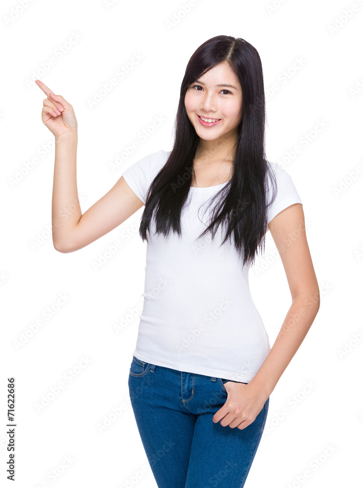 Asian young woman finger up