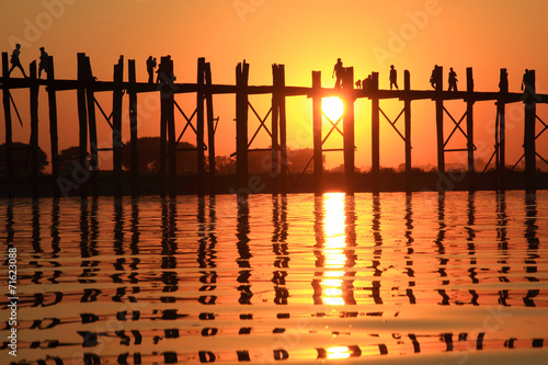 Silhouette of U bein bridge at sunset