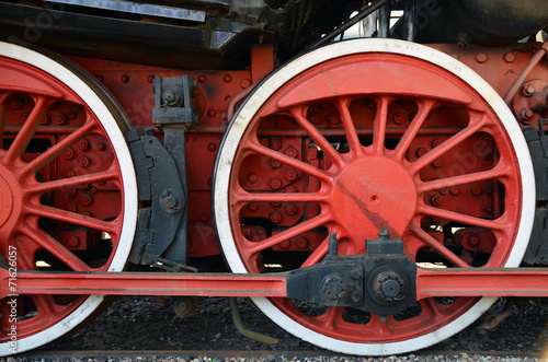 Detail of the wheels of an old steam train