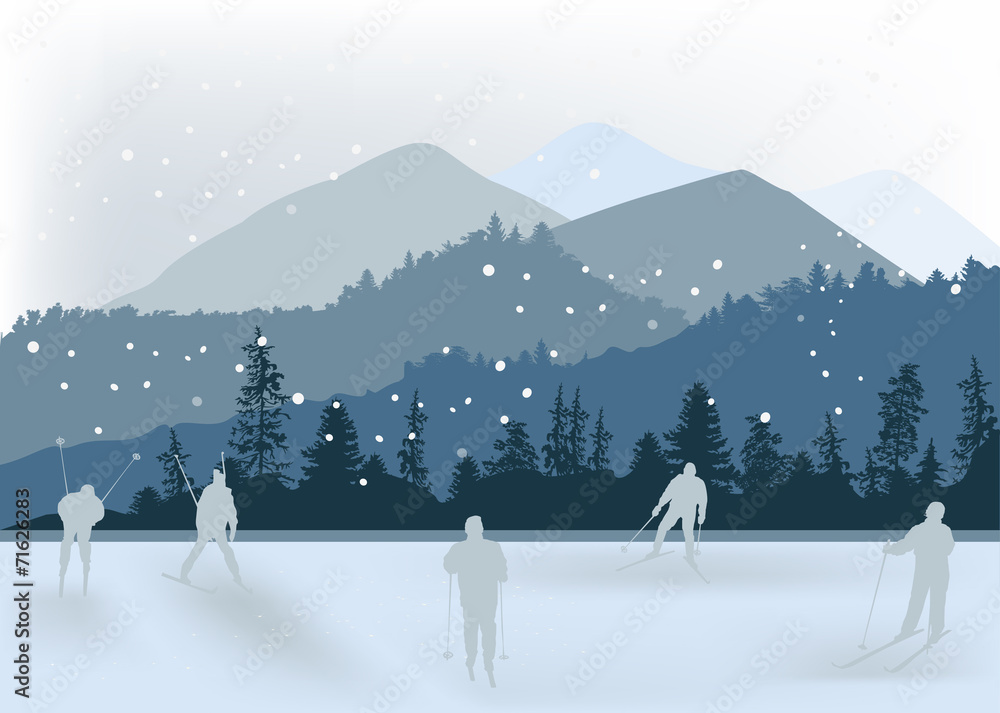 grey skiers near mountains