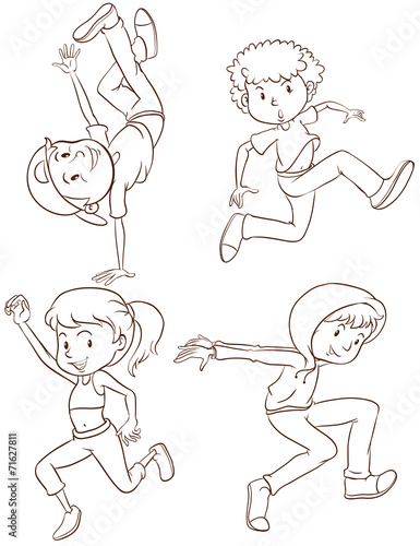 Plain sketches of the hiphop dancers