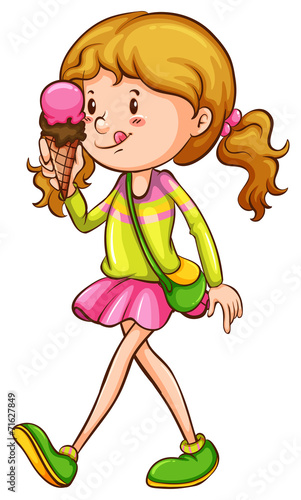 A coloured sketch of a girl eating