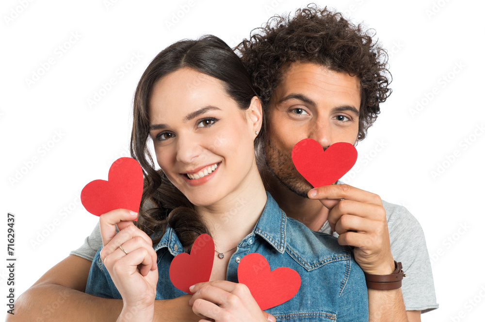 Couple Holding Paper Heart - obrazy, fototapety, plakaty 