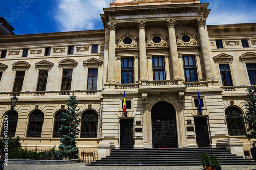 National Bank of Romania building facade, Bucharest, Romania.