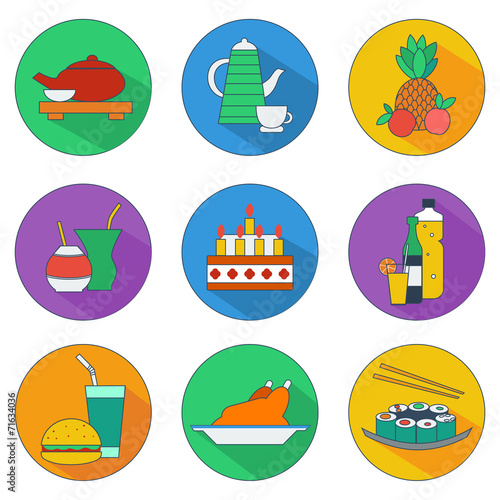 flat icons of food and drinks