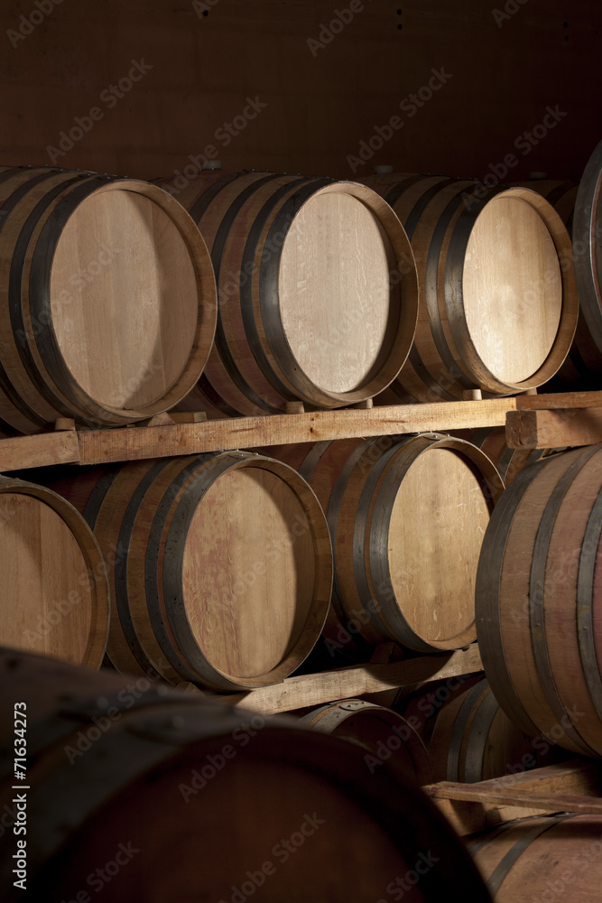 Wine barrels in a cellar