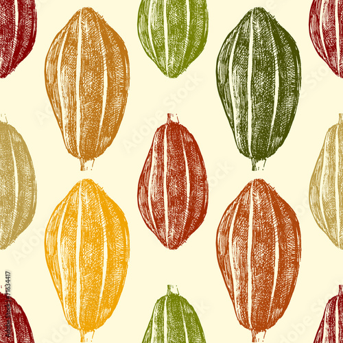 hand drawn cocoa beans seamless