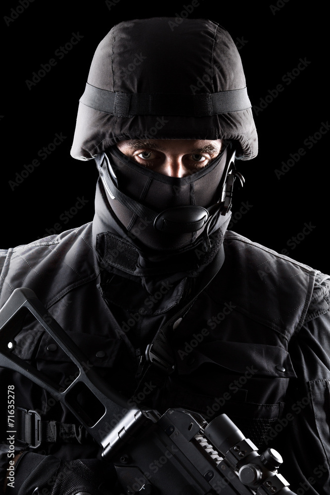 Spec ops soldier on black background Spec ops soldier on black background