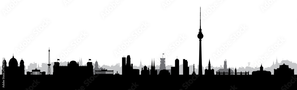 Obraz premium Berlin, stolica, panorama, sylwetka, miasto, baner, projekt