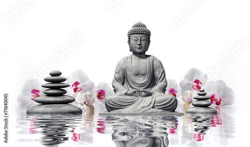 Photography Buddha mit Orchideen im Wasser
