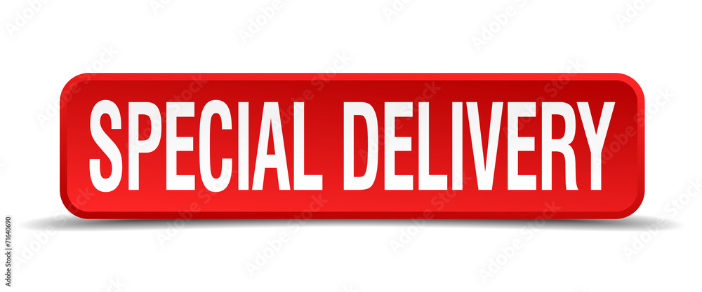 Special delivery red 3d square button isolated on white Special delivery red 3d square button isolated on white