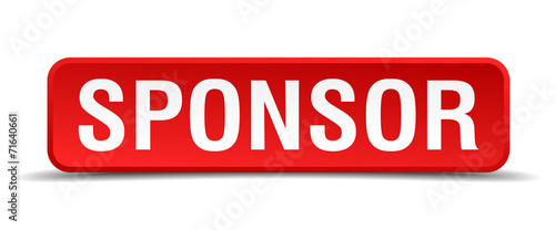 Sponsor red 3d square button isolated on white