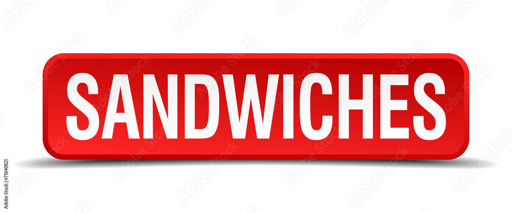 sandwiches red 3d square button isolated on white sandwiches red 3d square button isolated on white