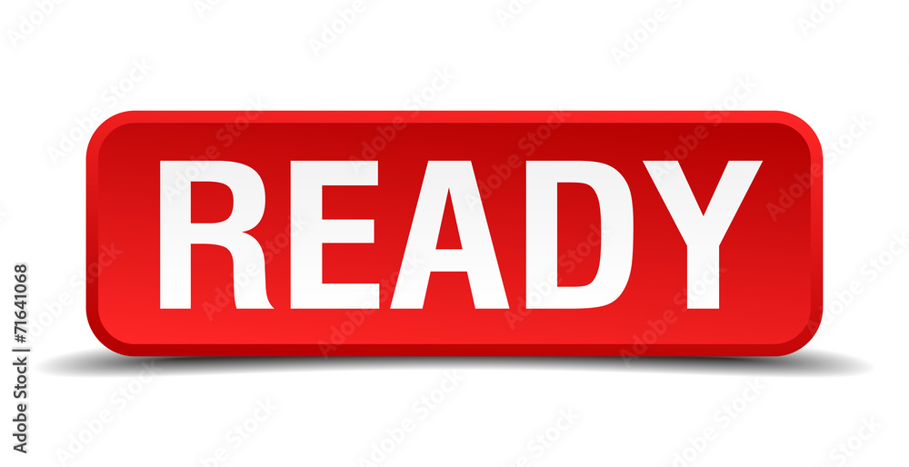 Ready red 3d square button isolated on white Ready red 3d square button isolated on white
