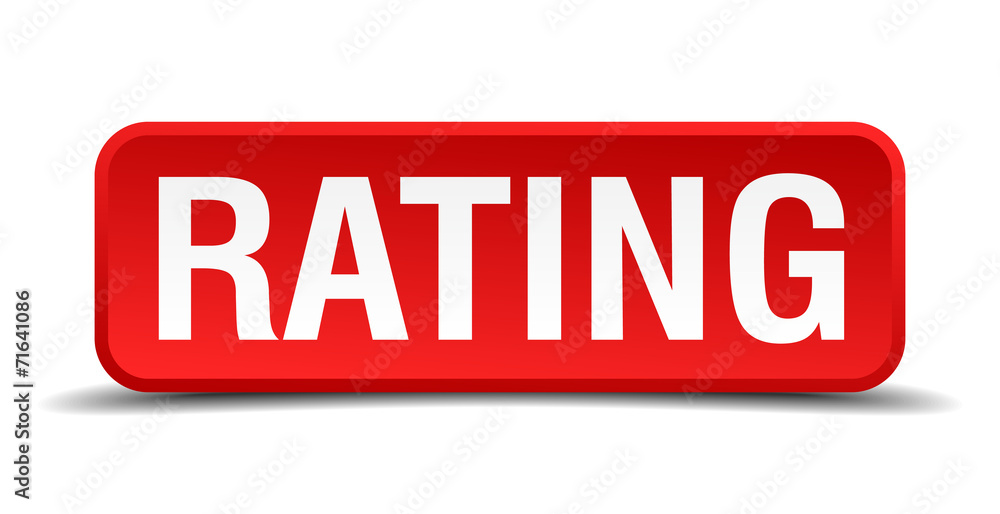 Rating red 3d square button isolated on white Rating red 3d square button isolated on white