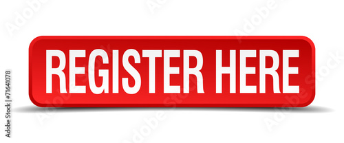 register here red 3d square button isolated on white