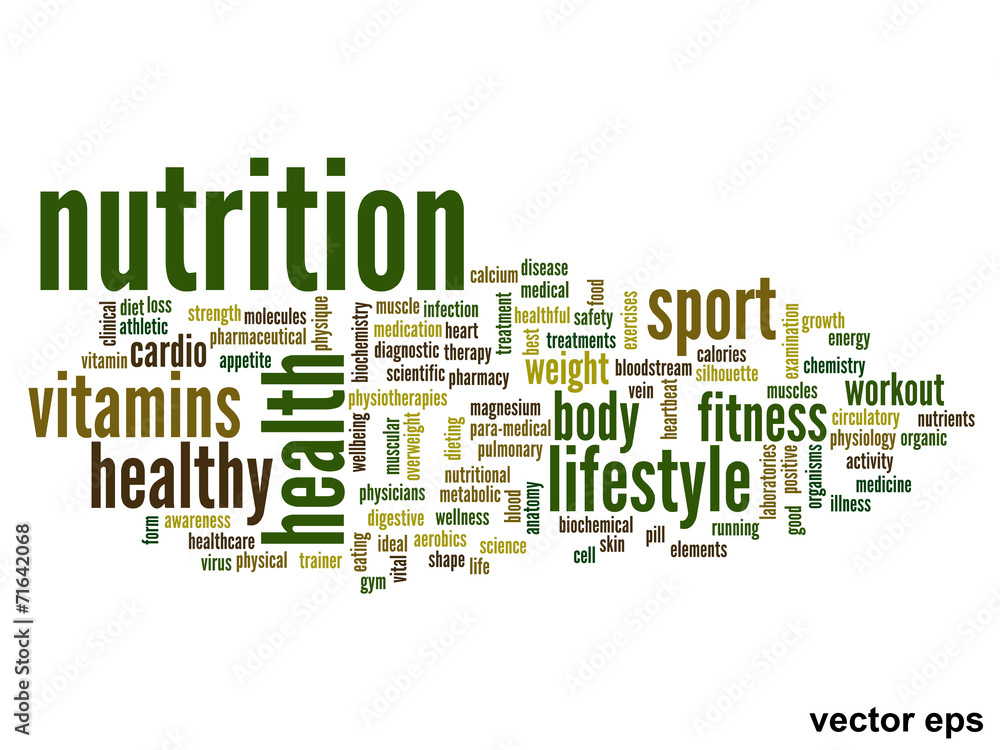 Vector conceptual nutrition health word cloud Vector conceptual nutrition health word cloud