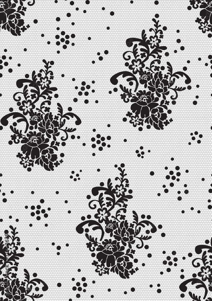 pattern in the form of floral black lace with dots pattern in the form of floral black lace with dots