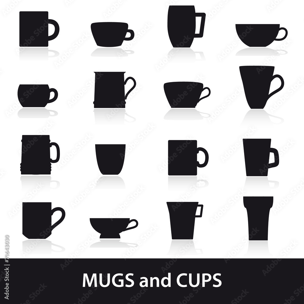 mugs and cups black silhouette icons set eps10